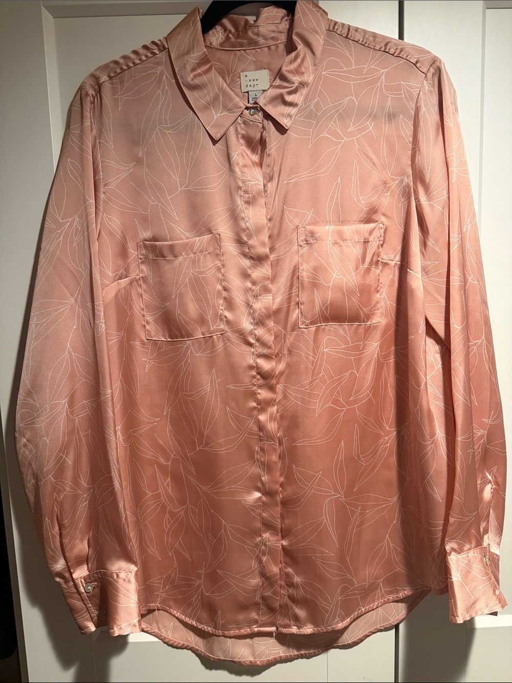 A NEW DAY. blush silk blouse. Super pretty and versatile for all seasons.